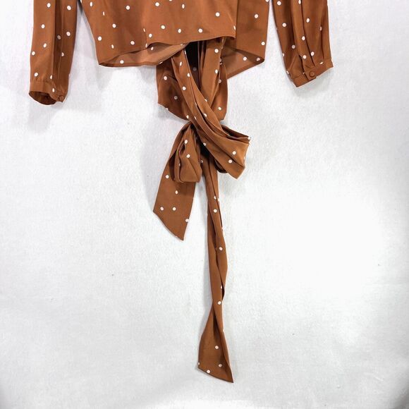 Sezane Blouse Women 42/US 10 Anya Orchard 100% Silk Polka Dot Wrap Tie Romantic - Picture 4 of 13